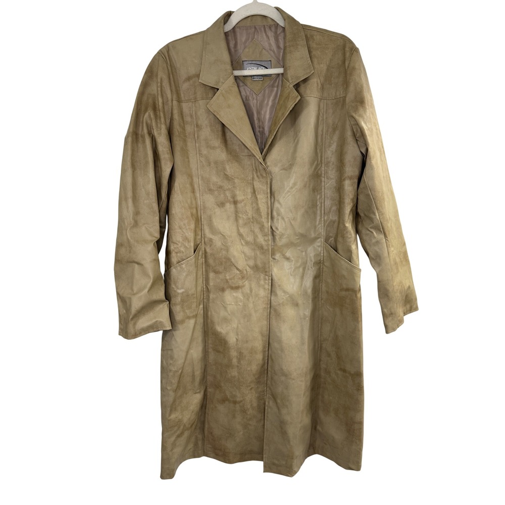 Vintage Y2K Rave Faux Leather Trench Coat Size L Tan Excellent
